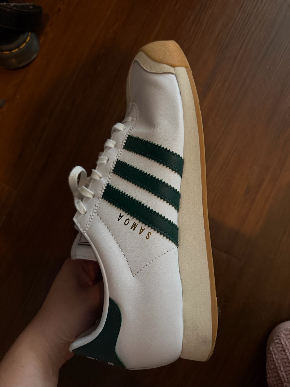 adidas Samoa White Sneakers with Dark Green Stripes
